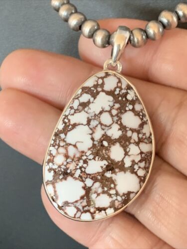 Men's Navajo Wild Horse Turquoise Pendant Necklace | Sterling Silver | Authentic Native American Handmade | 12816