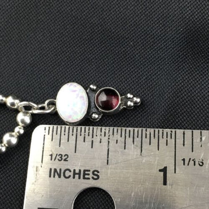 Children's Sterling Silver Necklace with Opal Garnet Pendant | 15" | Authentic Native American Handmade | 10132 - Masha USA