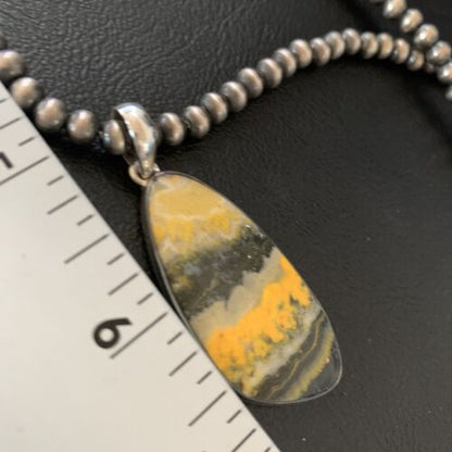 Navajo Yellow Bumblebee Jasper Pendant Necklace | Sterling Silver | Authentic Native American Handmade | 12808