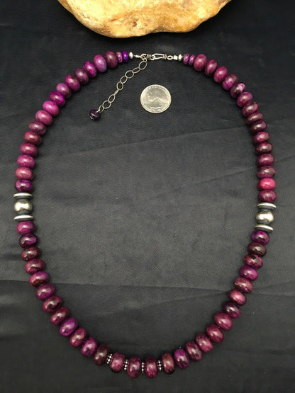 Navajo Purple Sugilite Bead Necklace | Sterling Silver | 23" | Authentic Native American Handmade | 4178