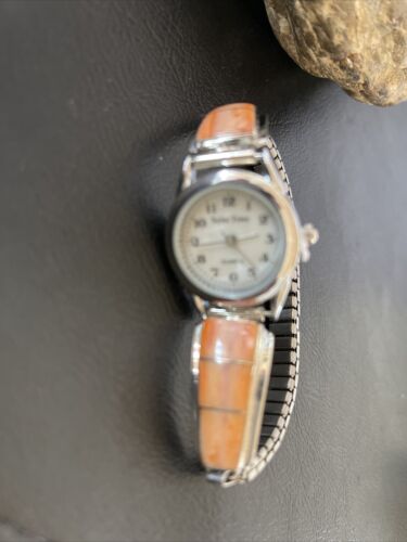 Authentic Navajo Orange Spiny Oyster Inlay Watch Tips | Sterling Silver | Native American Jewelry | 1555