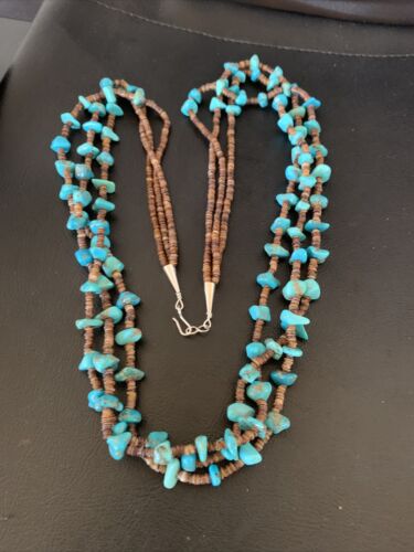Santo Domingo Spiny Blue Kingman Turquoise Shell Necklace | 3-Strand | 29" | 13061