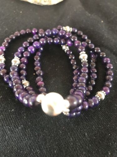 Navajo Purple Sugilite 4 Strand Bead Bracelet | Sterling Silver | Authentic Native American Handmade | 13584