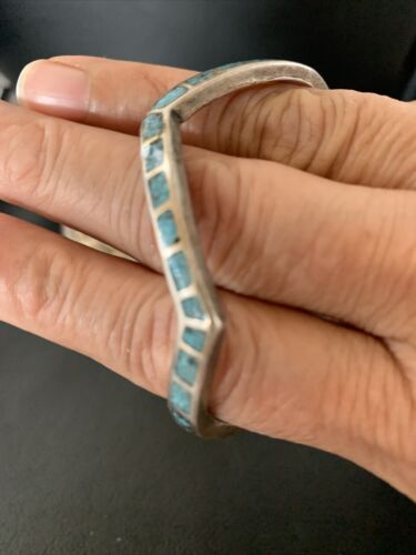 Navajo Old Pawn Blue Turquoise Chip Inlay Bracelet | Sterling Silver | Authentic Native American Handmade | 1168