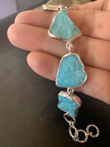 Navajo Blue Kingman Turquoise Rough Link Bracelet | Sterling Silver | 8" | 11649