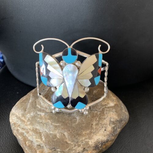 Zuni Butterfly Cuff Bracelet | Turquoise, Mother of Pearl, Onyx | Sterling Silver | 12835