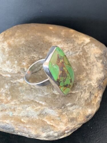 Adjustable Navajo Green Mojave Turquoise Ring | Sterling Silver | Sz 8 | Authentic Native American Handmade | 11791 - Masha USA