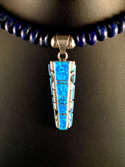 Navajo Opal, Lapis & Turquoise Inlay Pendant Necklace | Sterling Silver | Authentic Native American Handmade | 3348