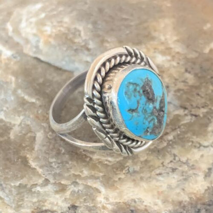 Navajo Blue Kingman Turquoise Ring | Sterling Silver | Sz 8 | Authentic Native American Handmade | 11921