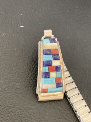 Navajo Sterling Silver Watch Tips | Turquoise Coral Mother of Pearl Inlay Band | Authentic Native American Jewelry | 12137