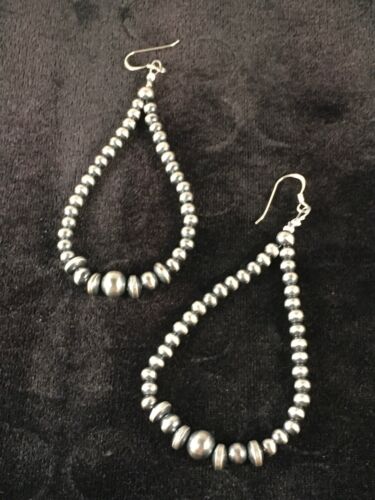 Navajo Pearls Sterling Silver Earrings | Handmade Native American Jewelry | Southwestern | 10200