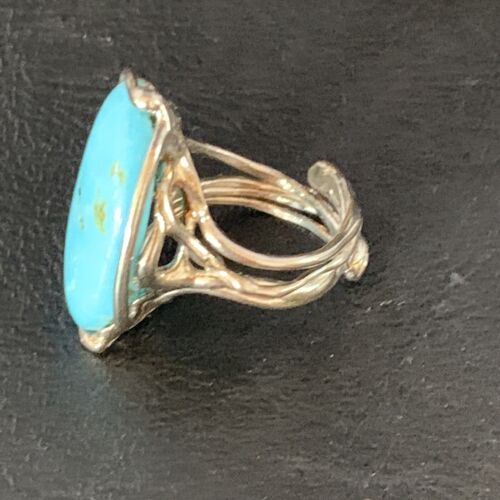 Navajo Blue Kingman Turquoise Ring | Sterling Silver Adjustable Wire | Sz 8 | 13543