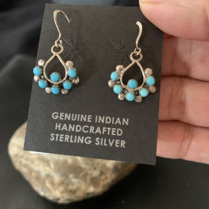 Southwestern Zuni Needle Point Turquoise Earrings | Sterling Silver | Authentic Native American Handmade | 12887