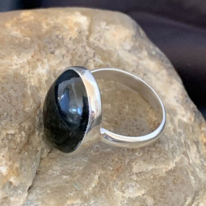 Navajo Black Onyx Ring | Sterling Silver | Sz 8.5 | Authentic Native American Handmade | 11587