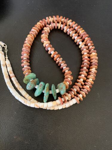 Navajo Turquoise | Purple Spiny Oyster Pink Shell Necklace | Sterling Silver | Native American Handmade | 28" | 12256