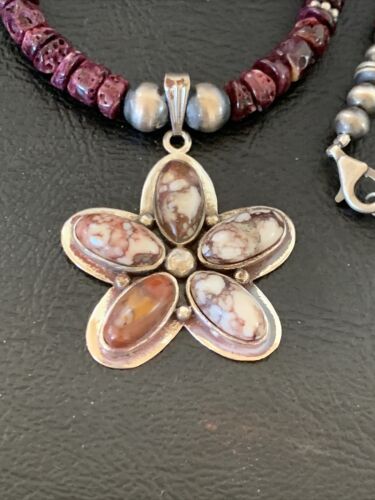 Navajo Sterling Silver Wild Horse Pendant | Authentic Native American Purple Spiny Oyster Necklace | Multi-Stone | 12330