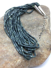 Southwestern Green Agate Heishi 10 Strand Necklace | Sterling Silver | 16" | 4351