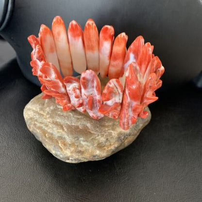 Native American Sterling Silver Red Spiny Oyster Turquoise Bracelet | Stretch | Handmade | 11831 - Masha USA