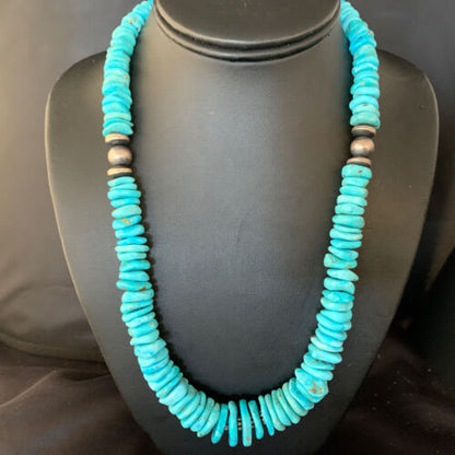 Navajo Graduated Turquoise Necklace | Sterling Silver | Authentic Native American | 21" | 13950