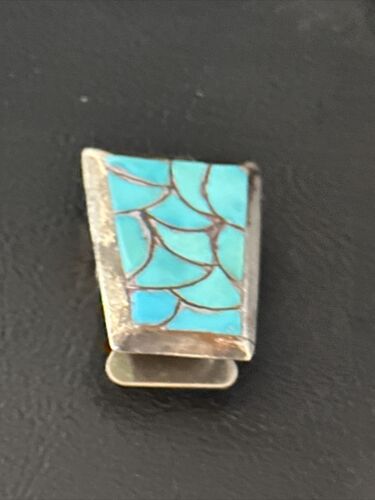 Men's Bolo Tie | Zuni Fish Scale Kingman Turquoise Inlay | Sterling Silver | 14756