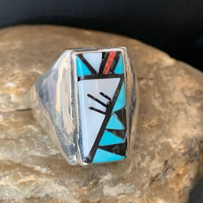 Native American Zuni Men's Spiny Blue Turquoise Inlay Ring | Sterling Silver | Sz 15 | 12424