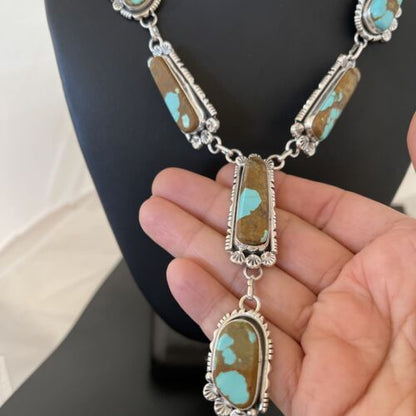 Navajo Turquoise #8 Lariat Necklace | Authentic Native American Sterling Silver | Handmade | 1110