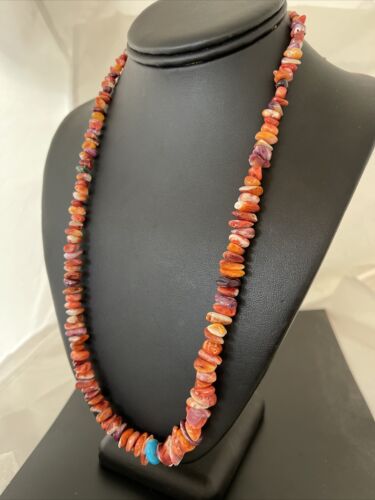Navajo Spiny Oyster Nugget Beads Necklace | Sterling Silver | Authentic Native American Handmade | 22" | 1346