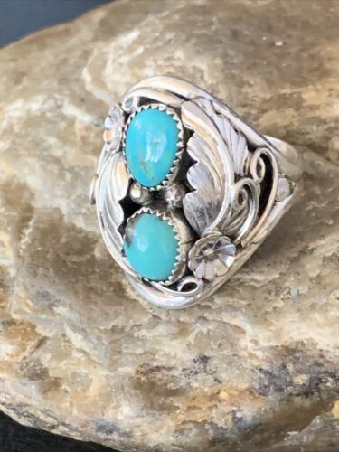 Navajo Kingman Turquoise Multi-Stone Ring | Authentic Native American Sterling Silver | Sz 11.5 | 14174