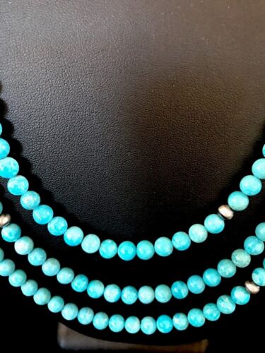 Navajo Sterling Silver Necklace | Native American Blue Turquoise Bead | Stabilized | 3390 - Masha USA
