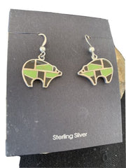 Navajo Green Gaspeite & Onyx Bear Inlay Earrings | Sterling Silver | 0.25" | 1512