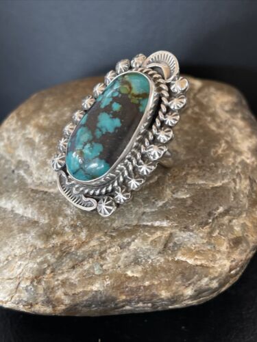 Navajo Blue Spiderweb Turquoise Ring | Sterling Silver | Sz 6.5 | Authentic Native American Handmade | 10511