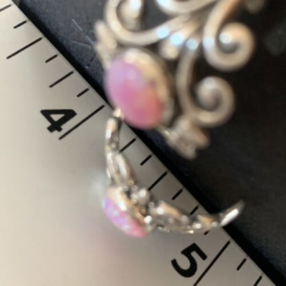Native American Women's Navajo Hoop Earrings Set | Sterling Silver Pink Opal | 12764