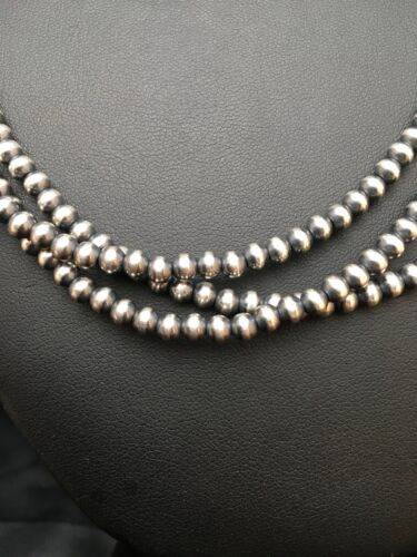 Native American Sterling Silver Navajo Pearls Necklace | 4mm | 21" | 3 Strand | 8973