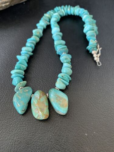 Navajo Blue Green Turquoise Necklace | Sterling Silver | 16" | Authentic Native American Handmade | 12913