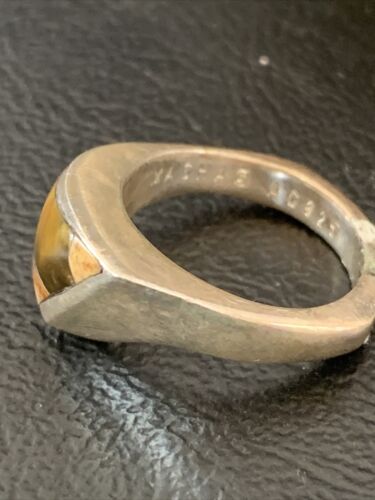 Navajo Black Onyx Coffee Tigers Eye Inlay Ring | Sterling Silver | Sz 6 | Authentic Native American Handmade | 10795