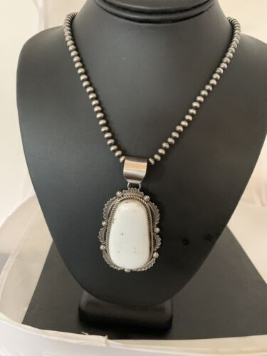 Sterling Silver Navajo White Buffalo Turquoise Pendant | Men's Necklace  | 00340 | Native American Handmade