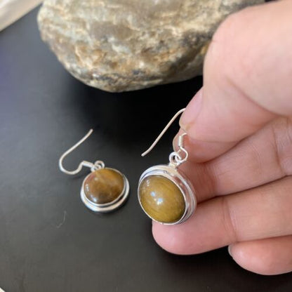 Southwestern Sterling Silver Dangle Earrings | Navajo Coffee Tiger's Eye | Authentic Native American Handmade | 2073