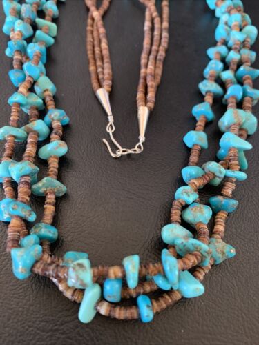 Santo Domingo Spiny Blue Kingman Turquoise Shell Necklace | 3-Strand | 29" | 13061