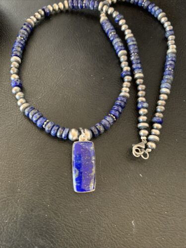 Native American Navajo Blue Lapis Pendant Necklace | Sterling Silver | 12248