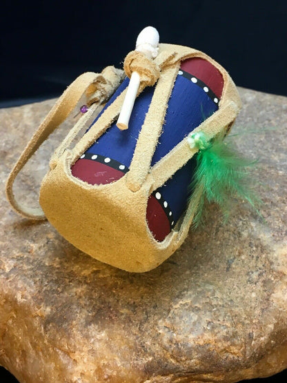 Handmade Miniature Leather Drum Car Charm | 2" Mirror Dangler | 8925