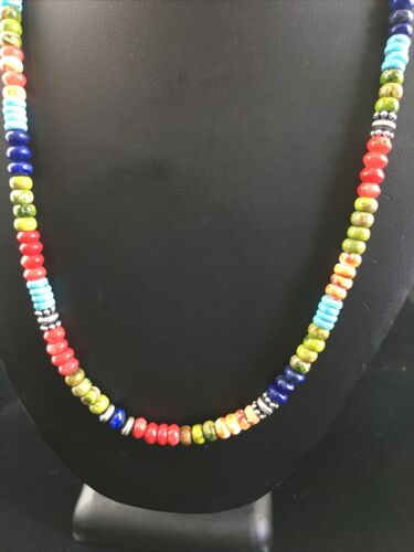 Navajo Multi-Color Turquoise Necklace | Sterling Silver | 21" | Authentic Native American Handmade | 10002