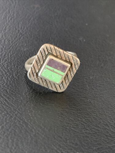 Navajo Multi-Color Green Gaspeite Sugilite Inlay Ring | Sterling Silver | Sz 6.25 | 13135