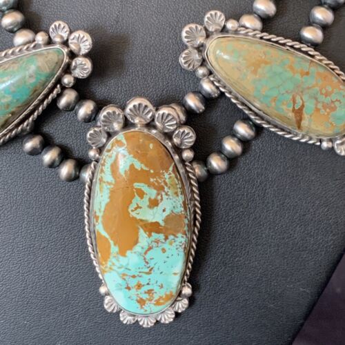 Navajo Royston Turquoise Pendant Necklace | Sterling Silver | Authentic Native American Handmade | XL | 12368