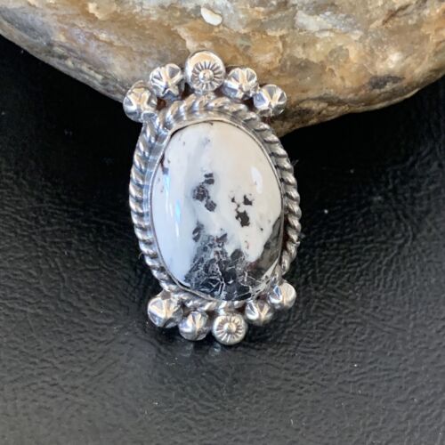 Navajo White Buffalo Turquoise Ring | Sterling Silver | Sz 8 | Authentic Native American Handmade | 13347