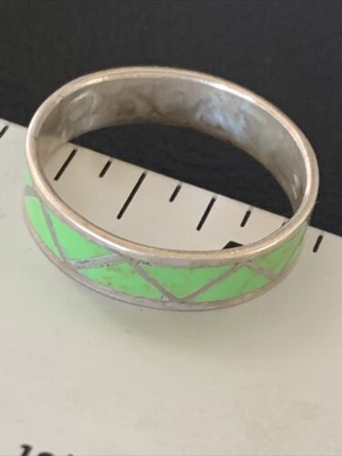 Navajo Men's Band Ring | Sterling Silver Green Gaspeite Inlay | Sz 12 | Authentic Native American Handmade | 12462