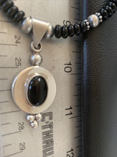 Navajo Pearls Black Onyx Bead Necklace | Sterling Silver | Authentic Native American Handmade | 2085