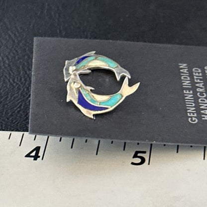 Navajo Multi-Color Dolphin Earrings | Turquoise Lapis Inlay | Sterling Silver | Authentic Native American Handmade | 14657