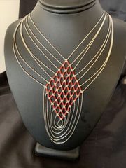 Red Coral 7 Strand Liquid Silver Heishi Necklace | Sterling Tubes | 18" | Authentic Native American Handmade | 12625