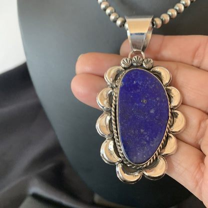 Native American Navajo Blue Lapis Pendant Necklace | Sterling Silver | 11673 - Masha USA