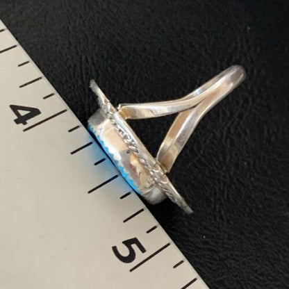Southwestern Navajo Blue Kingman Turquoise Ring | Sterling Silver | Sz 8 | 12959